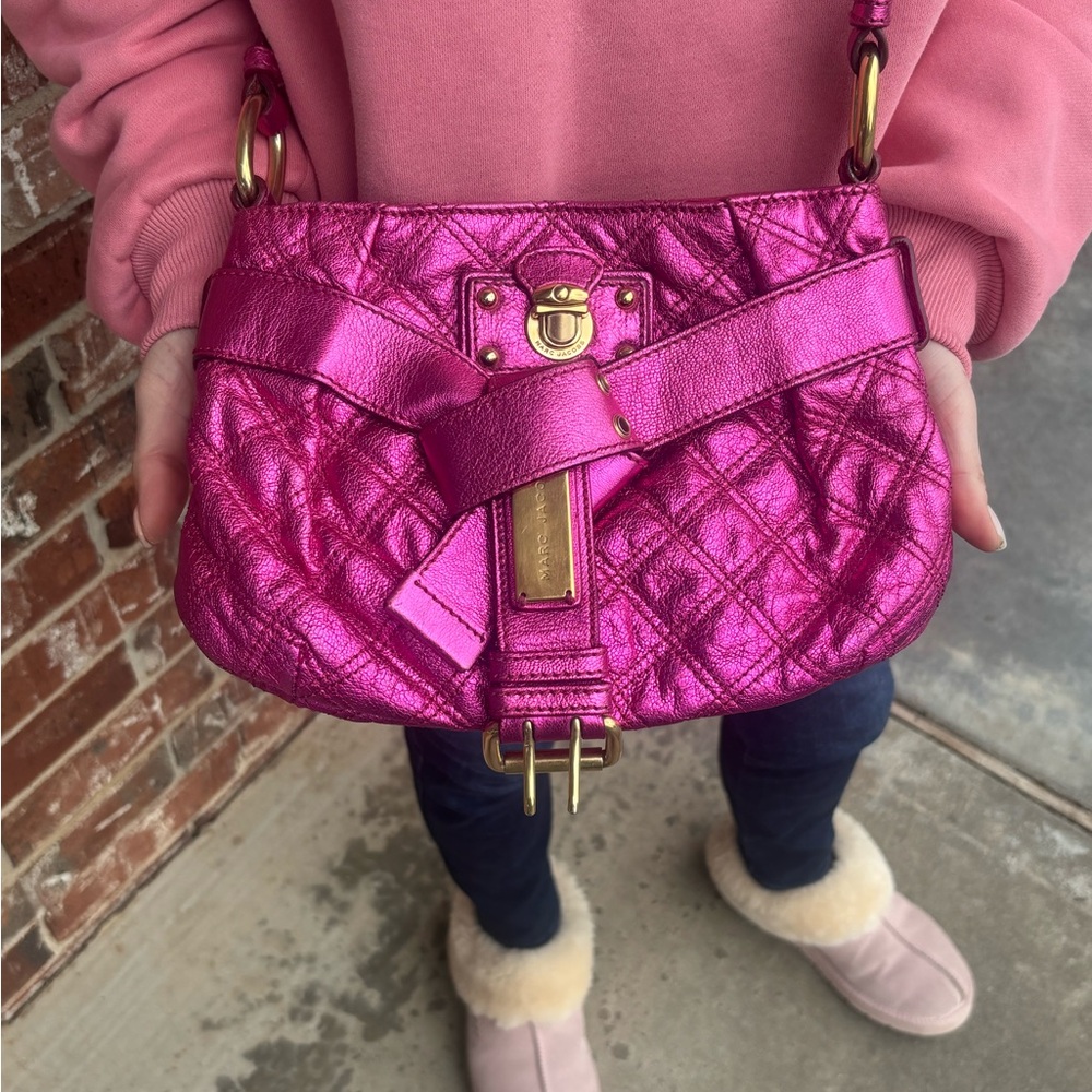 MARC JACOBS- Metallic Pink Quilted Shoulder Bag